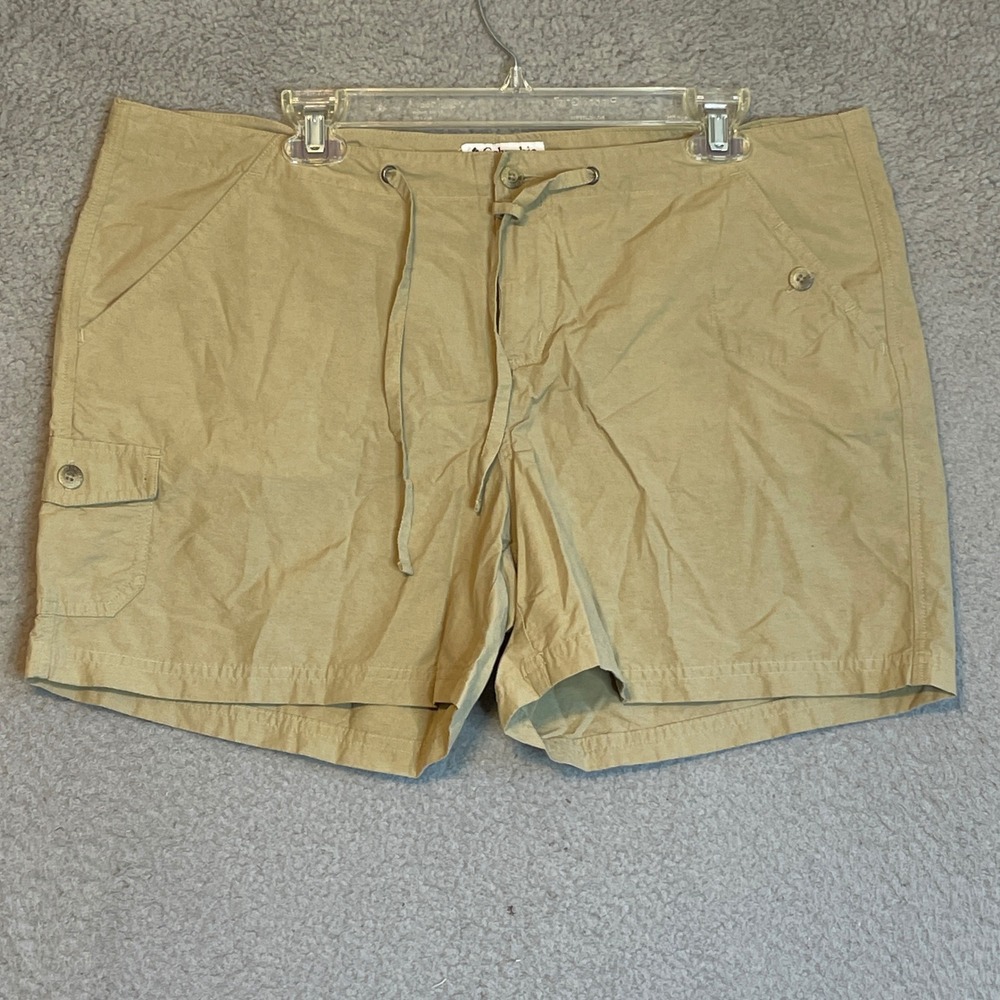 Columbia Womens PL Petite Large Khaki Cotton Blend Drawstring Utility Shorts